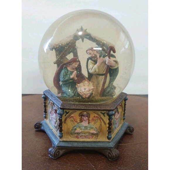 Nativity Snow Globe Music Box Kurt Adler Baby Jesus Christmas Joy To The World